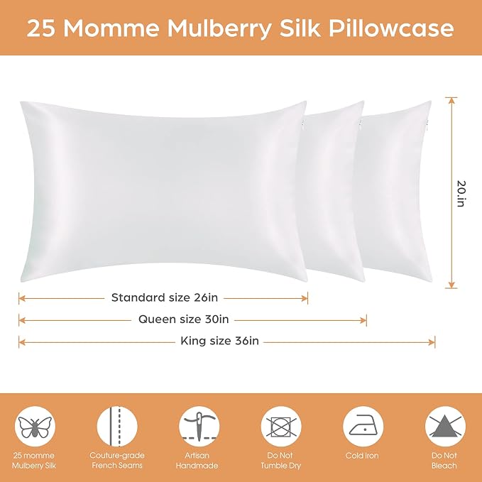 Silk Pillowcase for Hair and Skin, 2 Pack 100% Mulberry Silk Pillowcase 25 Momme - Image 7