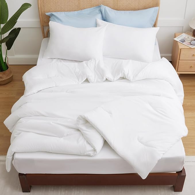 CozyLux King Size Comforter Set White, 3 Pieces Solid Comforters King Size - Image 8