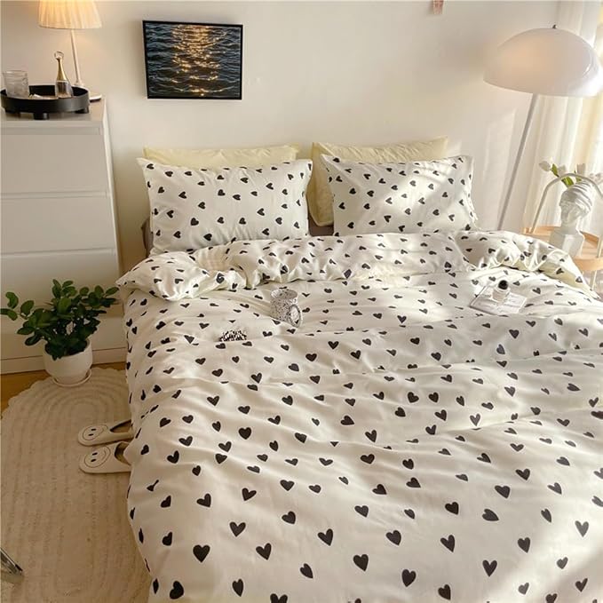 Nayoroom Black and White Heart Duvet Cover Twin Size Black Hearts Printed on - Image 3