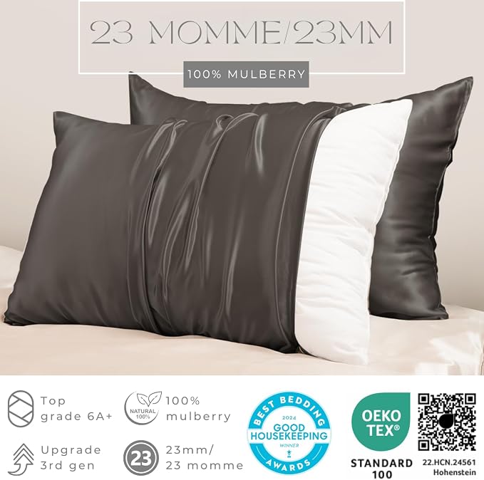 PROMEED Grey Silk Pillowcase Standard Size - Image 2