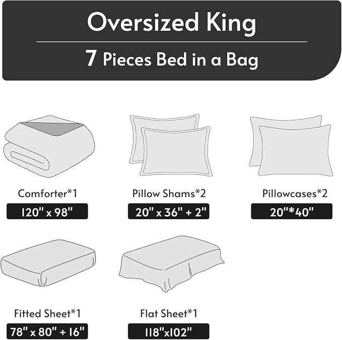 MUXHOMO 7 Pieces Oversized King Comforter Set, Reversible Bed in a Bag - Image 5