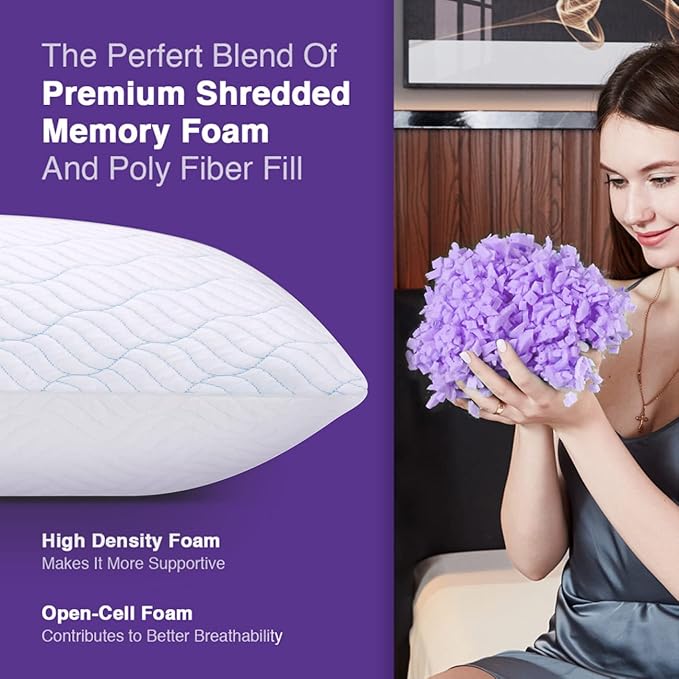 WISHSMILE Cooling Pillows Queen Size Set of 4, Shredded Memory Foam Pillows - Image 5