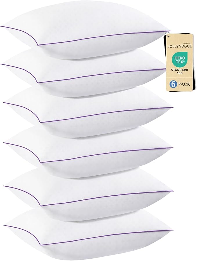 JOLLYVOGUE Pillows Queen Size Set of 6, Washable Supportive 6 Pack Bed Pillows by JOLLYVOGUE