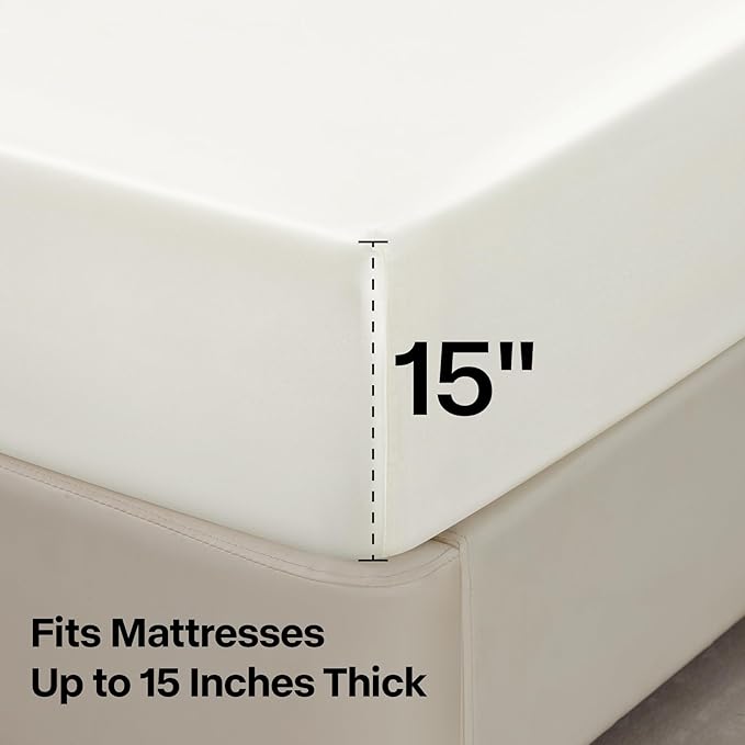 BEDELITE Satin Sheets Queen Size Bed Set, Luxury Soft Ivory White Silky Sheets - Image 6