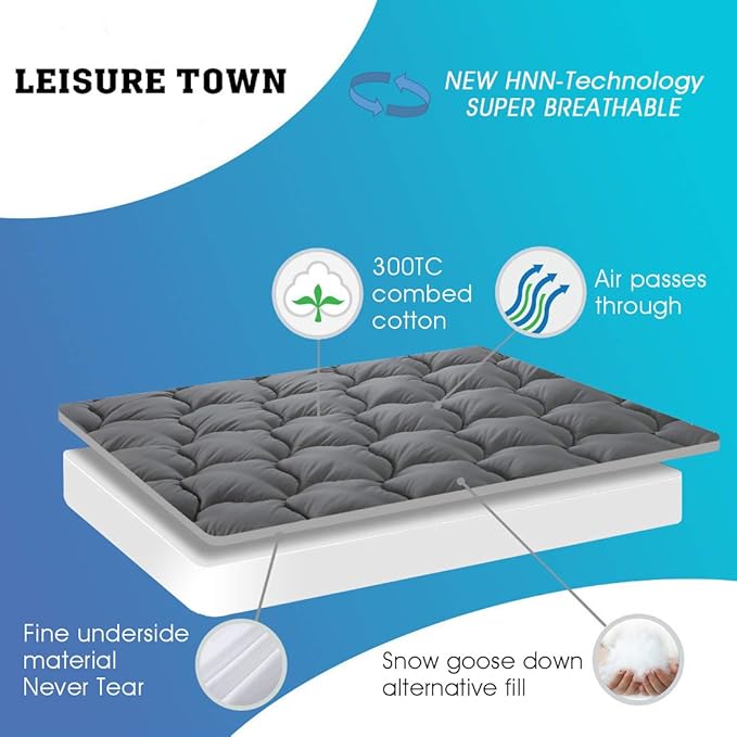 LEISURE TOWN Cotton King Mattress Pad Fitted Quilted Mattress Cover Pillow Top - Image 3