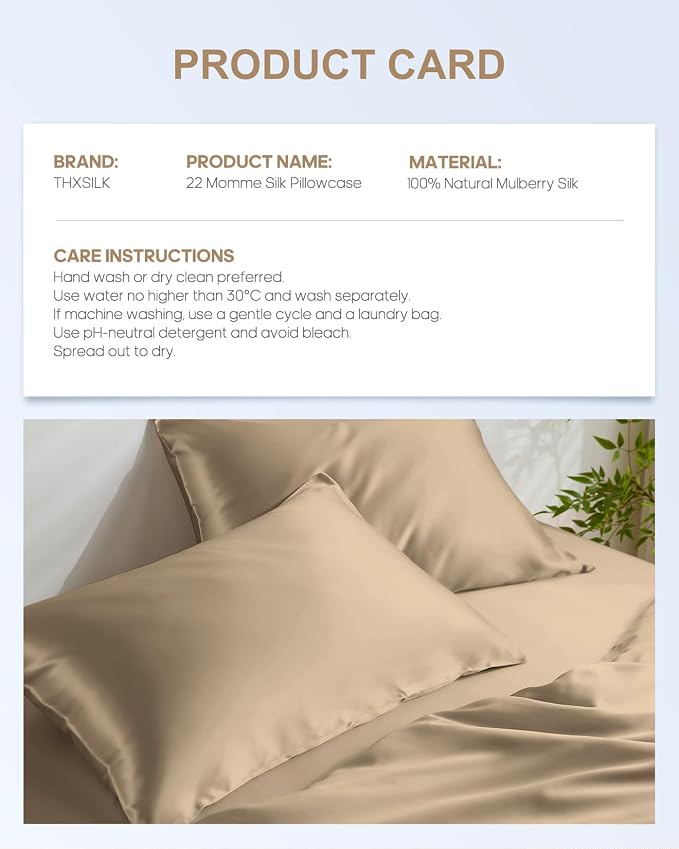 THXSILK Silk Pillowcase for Hair and Skin, 100% Mulberry Silk Bed Pillowcase 22 - Image 8