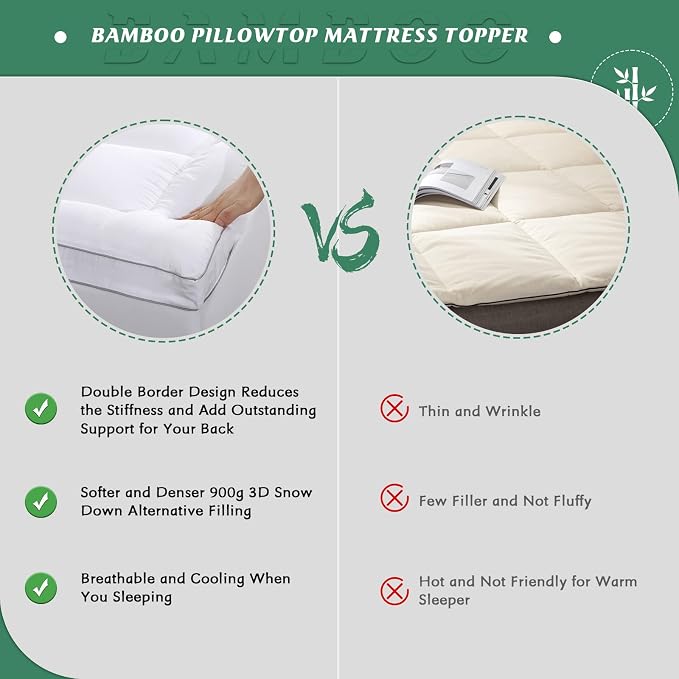 GRT Pillowtop Mattress Topper Twin XL Size, Rayon from Bamboo Mattress Cover - Image 3