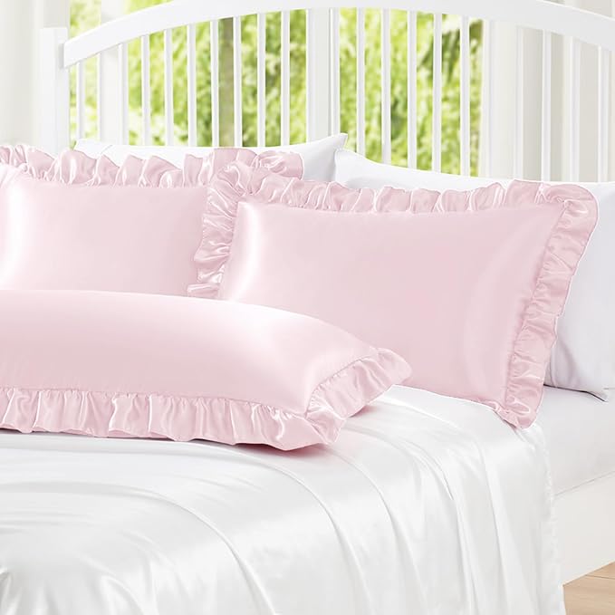 Homiest Ruffle Satin Body Pillow Cover, Silky Satin Body Pillowcase - Image 2