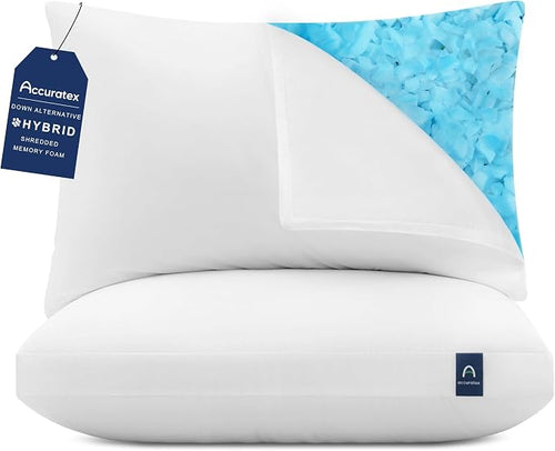 ACCURATEX Hybrid Pillow for Sleeping, Adjustable Shredded Memory Foam Pillow by ACCURATEX