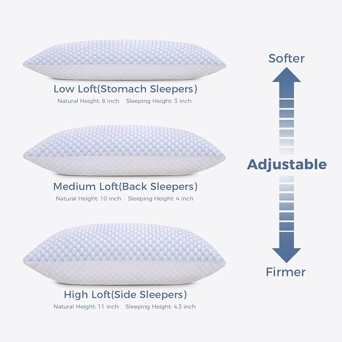 OSBED Cooling Adjustable Shredded Memory Foam Pillows Queen Size Set of 4 - Image 3