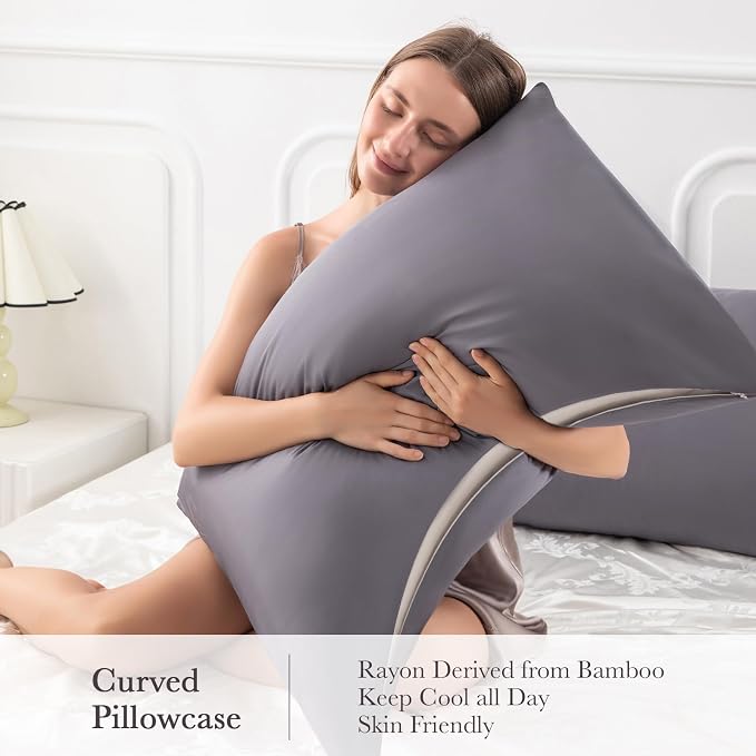 Curved Pillow Case Queen Size, Side Sleeper Pillow Cases Cover Cooling Rayon - Image 4