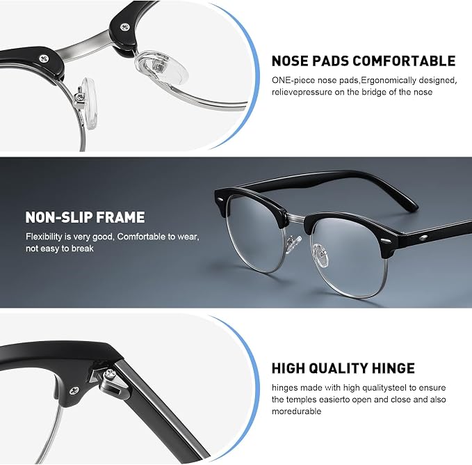 Blue Light Blocking Glasses Vintage Half Frame UV Clear Lens Anti Eyestrain - Image 3