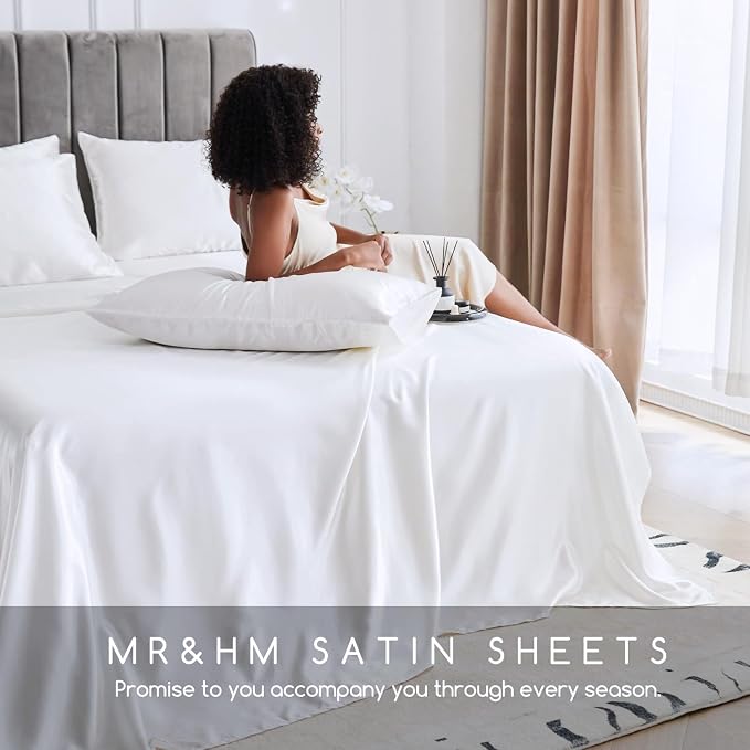MR&HM Satin Bed Sheets, Queen Size Sheets Set - Image 6
