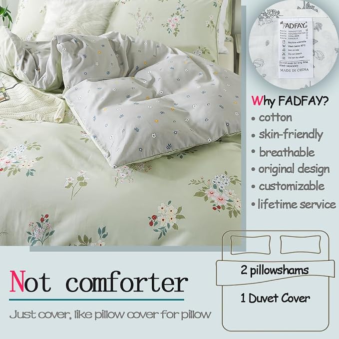 FADFAY Floral Duvet Cover Set Twin XL 100% Cotton College Bedding Vintage - Image 2