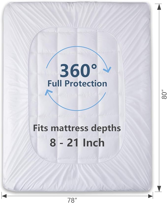 CozyLux King Size Mattress Pad Pillow Top Cotton Cooling Mattress Topper 8-21" - Image 4