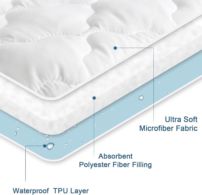 Queen Mattress Pad, Queen Mattress Protector Waterproof Quilted, Mattresses - Image 3
