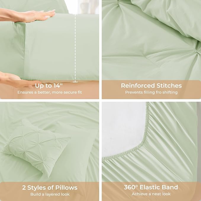 Sasttie California King Comforter Set, 7-Piece Bed in a Bag, Pintuck Bedding - Image 5