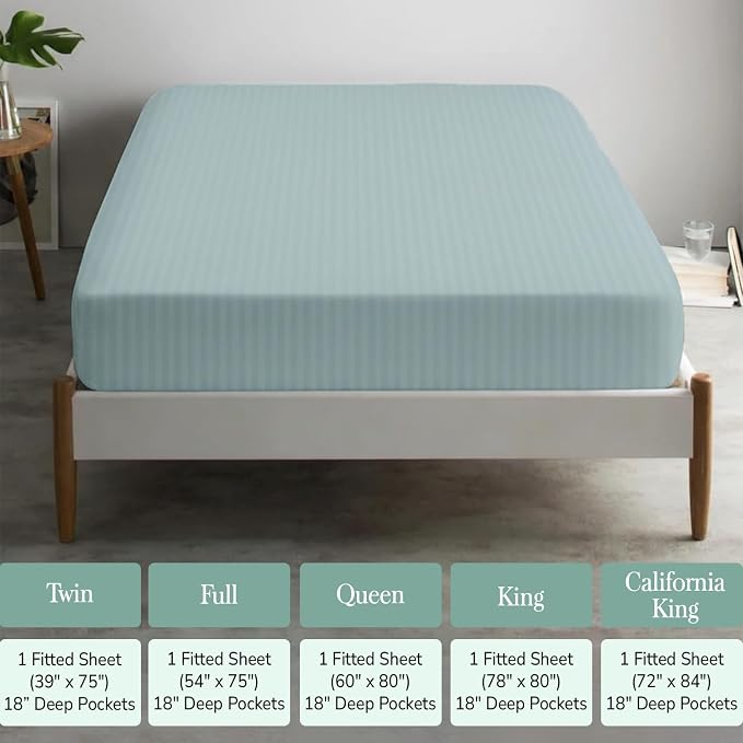 Feather & Stitch 1 Piece Fitted Sheet Full Size, 100% Cotton Damask Sateen Weave - Image 6