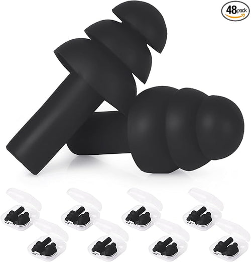 24 Pairs Black Ear Plugs Bulk NRR 29dB Reusable Silicone Ear Plugs by AIOMOB