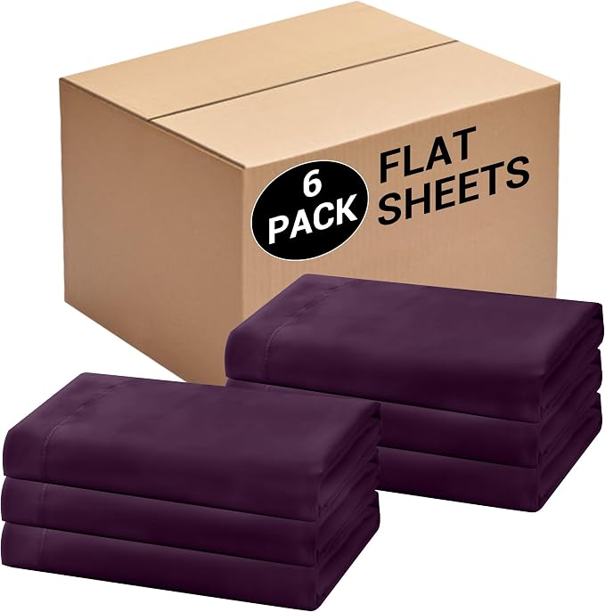 Bulk Twin Flat Sheets Only, 6 Pack Quick Sort Top Bed Sheet, Color-Coded Label by Culve