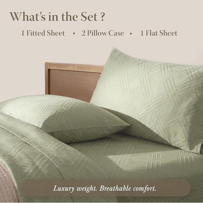 Threadmill California King Size Sheets | 800 Thread Count Jacquard Celine Sage - Image 4