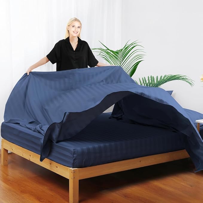 Flat Sheet Only Full Size, 400 TC 100% Egyptian Cotton Flat Sheet Striped - Image 4