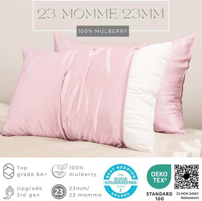 PROMEED 23 Momme Silk Pillowcase 2 Pack, Both Sides 100% 23 Momme Mulberry Silk - Image 2