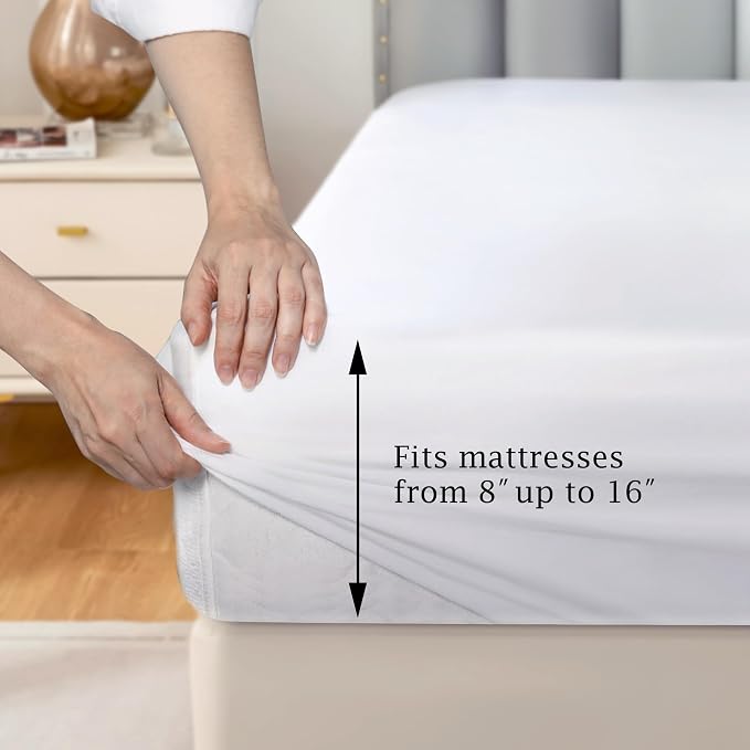 FreshCulture Pure Cotton Fitted Sheets Full Size, 300 Thread Count Percale - Image 3