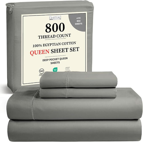 800 Thread Count Egyptian Cotton Sheets Queen Sheet Set 15" Deep Pocket by CHATEAUHOMECOLLECTION