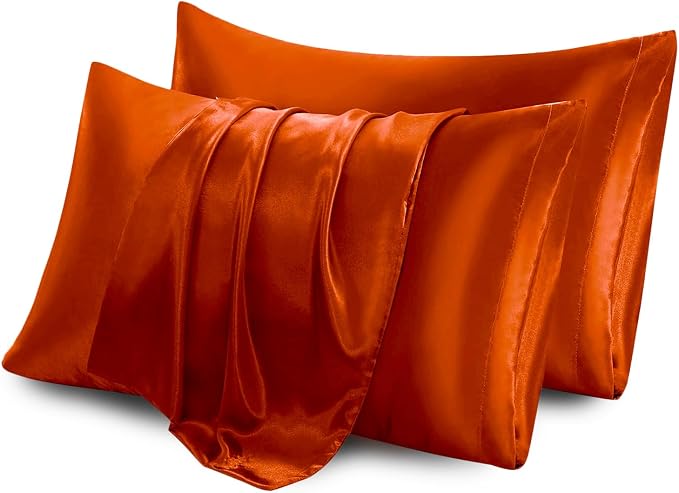 Aormenzy Satin Pillow Cases for Women King Size Set of 2, Burnt Orange Satin - Image 6