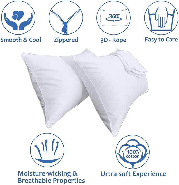 Precoco King Pillow Cases Set of 2 | 100% Cotton White Pillowcases King Size - Image 6