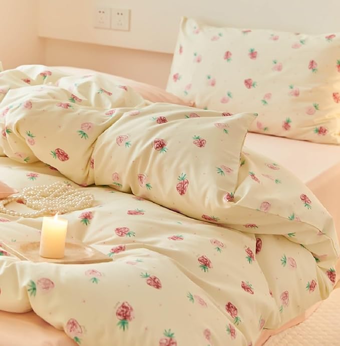 Nayoroom Strawberry Duvet Cover Set Full Size Girls Cute Pink Strawberries - Image 2