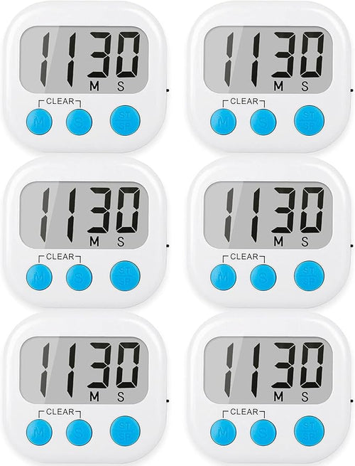 6 Pack Digital Kitchen Timers for Cooking Magnetic Timer for Cooking Loud Alarm by AOUCE