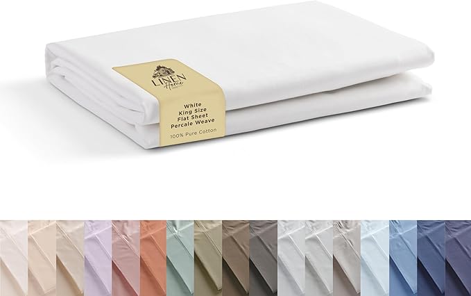 Linen Home 100% Cotton Percale 1 Flat Sheet, King Size by LINENHOME
