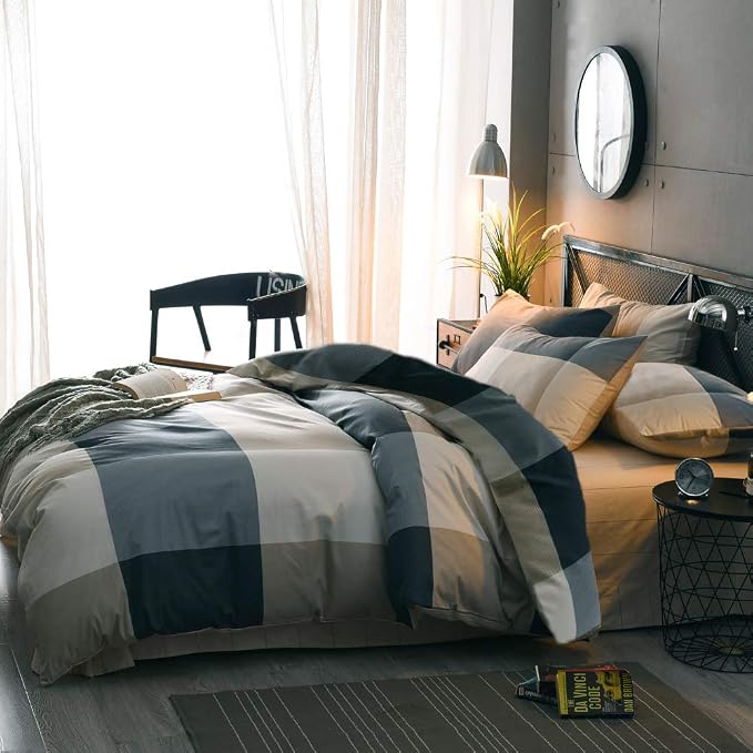 mixinni Twin XL Size Checkered Duvet Cover Set - Image 3
