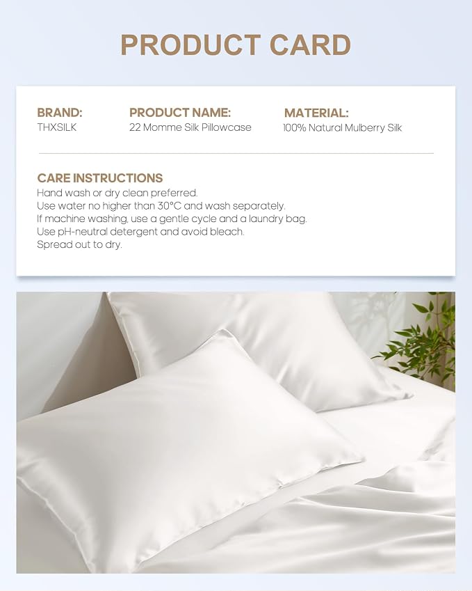 THXSILK Set of 2 100% Pure Mulberry Silk Pillowcases - Image 8