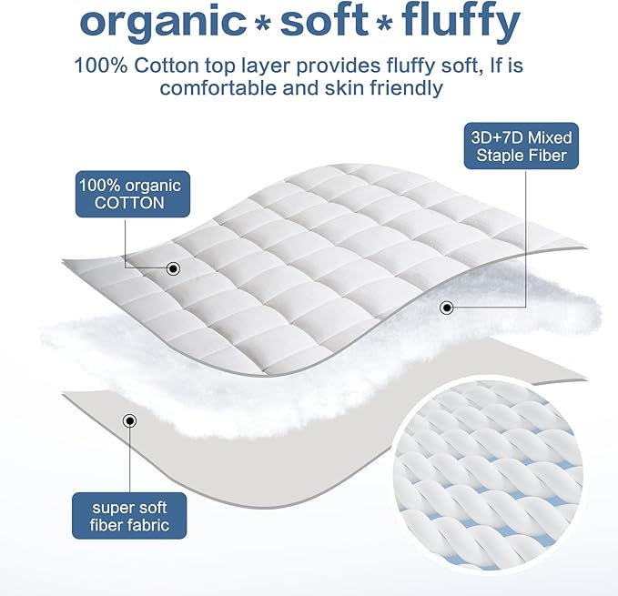 LEISURE TOWN Cotton Mattress Pad Queen Size Fitted Quilted Mattress Cover - Image 3