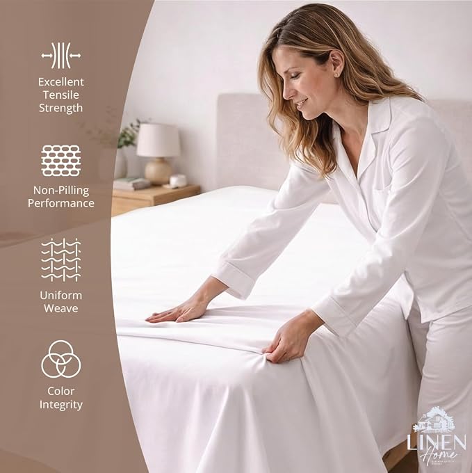 Linen Home 100% Cotton Percale 1 Flat Sheet, Twin Size - Image 2
