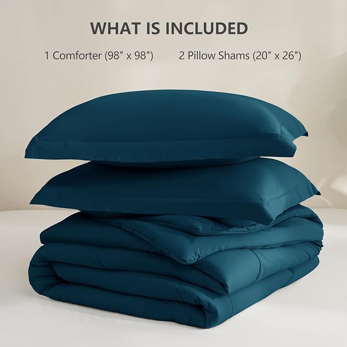CozyLux Oversized Queen Comforter Set, 3 Pieces Lyons Blue 98x98 Box Stitched - Image 6