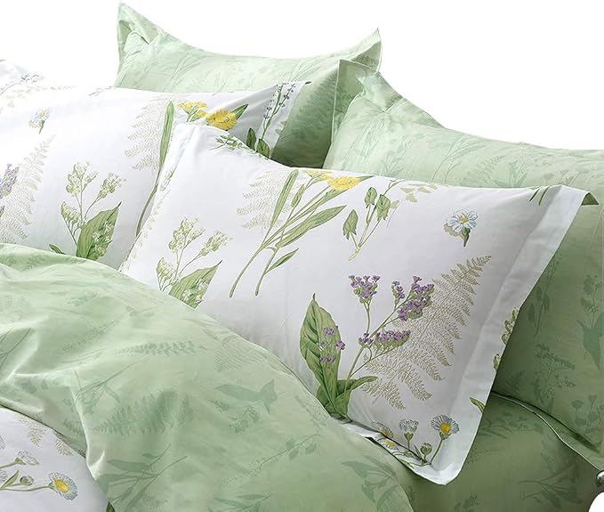 FADFAY Green Leaves Duvet Cover Set Premium 100% Cotton Daisy and Lavender - Image 5
