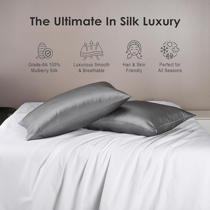 Cobnom Pure Mulberry Silk Pillowcases Set of 2, King Size - Image 2