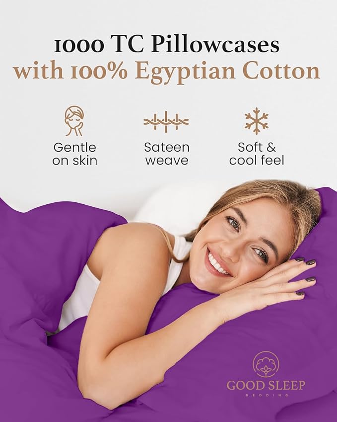 1000 TC Purple Standard Pillowcases Set of 2 100% Egyptian Cotton Pillow Cases - Image 4