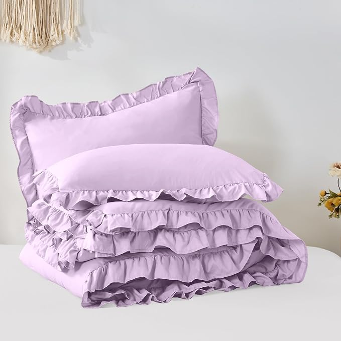FUANNA King Size Comforter Set Lavender, 3 Pieces Ruffle King Bedding Set - Image 9