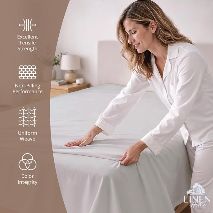 Linen Home 100% Cotton Percale 1 Flat Sheet, King Size - Image 2