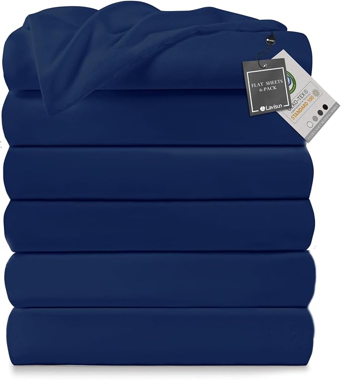 Lavisun Flat Sheets only, 6 Pack Bulk Top Sheets by Lavisun