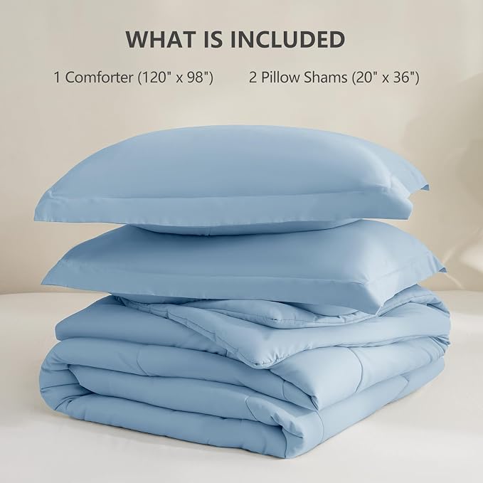 CozyLux Oversized King Comforter Set, 3 Pieces Baby Blue 120x98 Box Stitched - Image 6