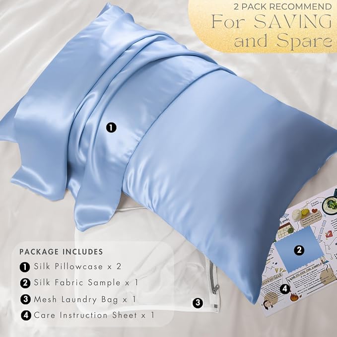 PROMEED 100% Mulberry Silk Pillowcase Set of 2, Both Sides Natural Silk Pillow - Image 6