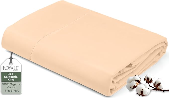 Royale Linen 100% Organic Cotton California King Flat Sheet Only by ROYALELINENS