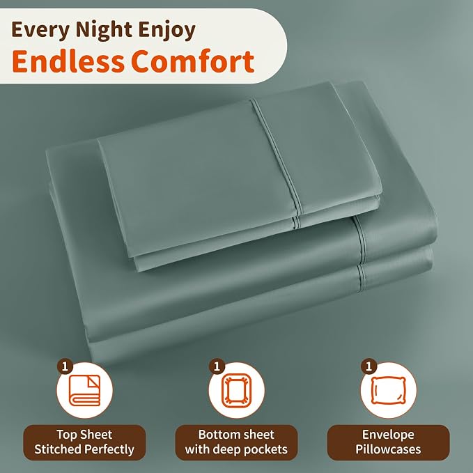 LBRO2M 1000 Thread Count 100% Egyptian Cotton Sheets Set Twin, 3 Piece Sets Bed - Image 5