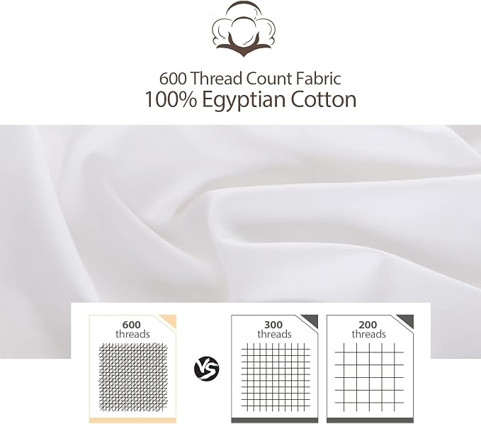 100% Egyptian Cotton Fitted Sheet Twin Size White, 600 Thread Count, 8-16" Deep - Image 5